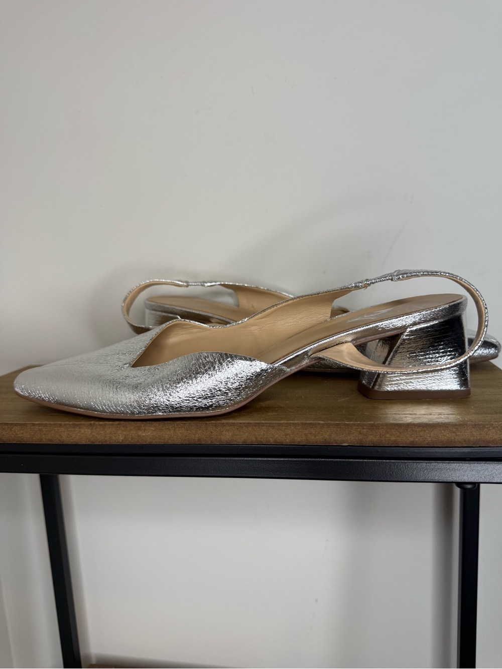 Farylrobin Silver Metallic Slingback Block Heel Pumps - Picture 4 of 7
